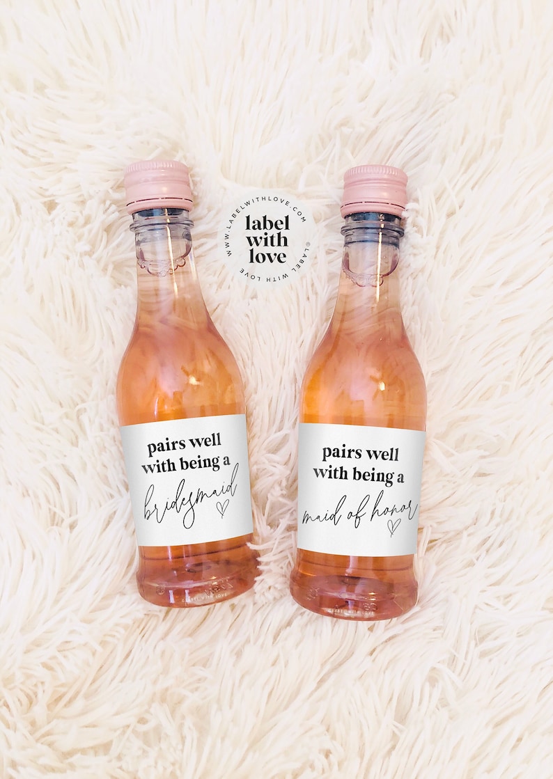 Bridesmaid Mini Champagne Labels | Bridesmaid Proposal Bottle Labels | Bridesmaid Gift | Pairs Well With Bridesmaid Duties | Bottle Stickers 