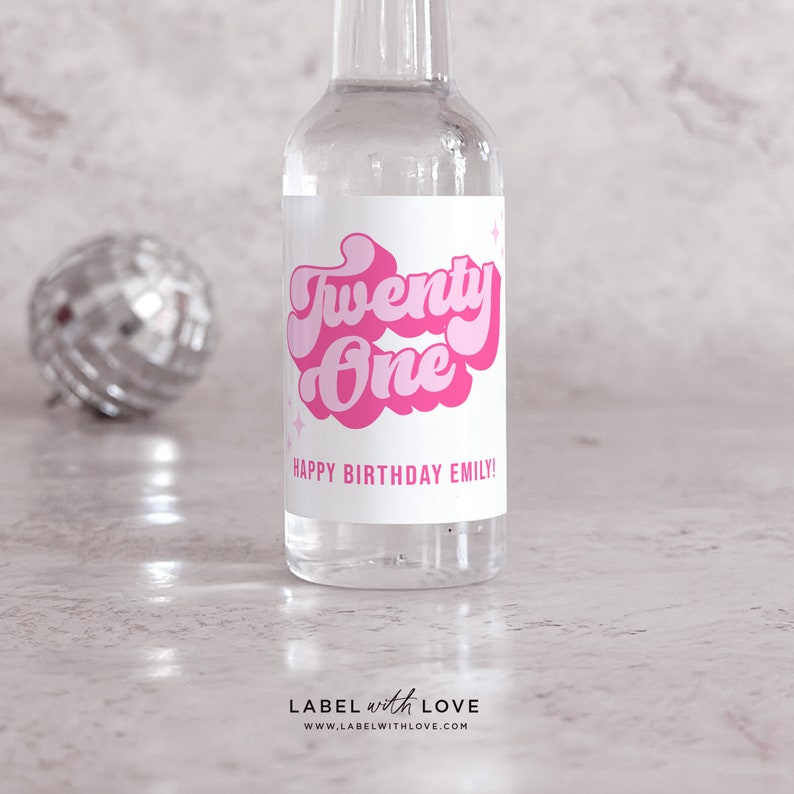 21st Birthday Liquor Labels 50 mL 21st Birthday Favors Tequila Label 30th Birthday Gift Idea Disco Birthday DIY Shooter Labels image 2