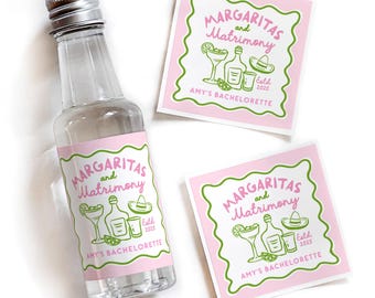 Whimsical Margs and Matrimony Mini Shot Labels, Margaritas & Matrimony Bachelorette Favors, Final Fiesta Tequila Labels, Custom Liquor Label