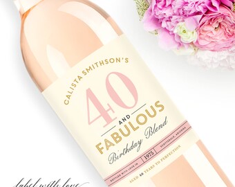 Birthday Wine Labels Forty & Fabulous - Choose Your Colors - Weatherproof Birthday Wine Label 30th Birthday 50th 21st Milestone