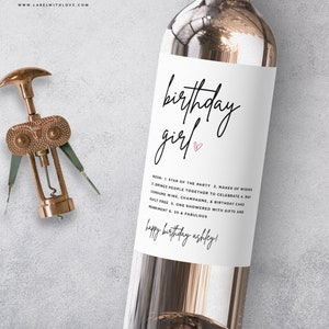 Birthday Wine Label, 30th Birthday Wine Bottle Label, 21st 40th 50th Milestone Birthday Girl Wine Label, Birthday Gift idea