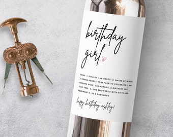 Birthday Wine Label, 30th Birthday Wine Bottle Label, 21st 40th 50th Milestone Birthday Girl Wine Label, Birthday Gift idea