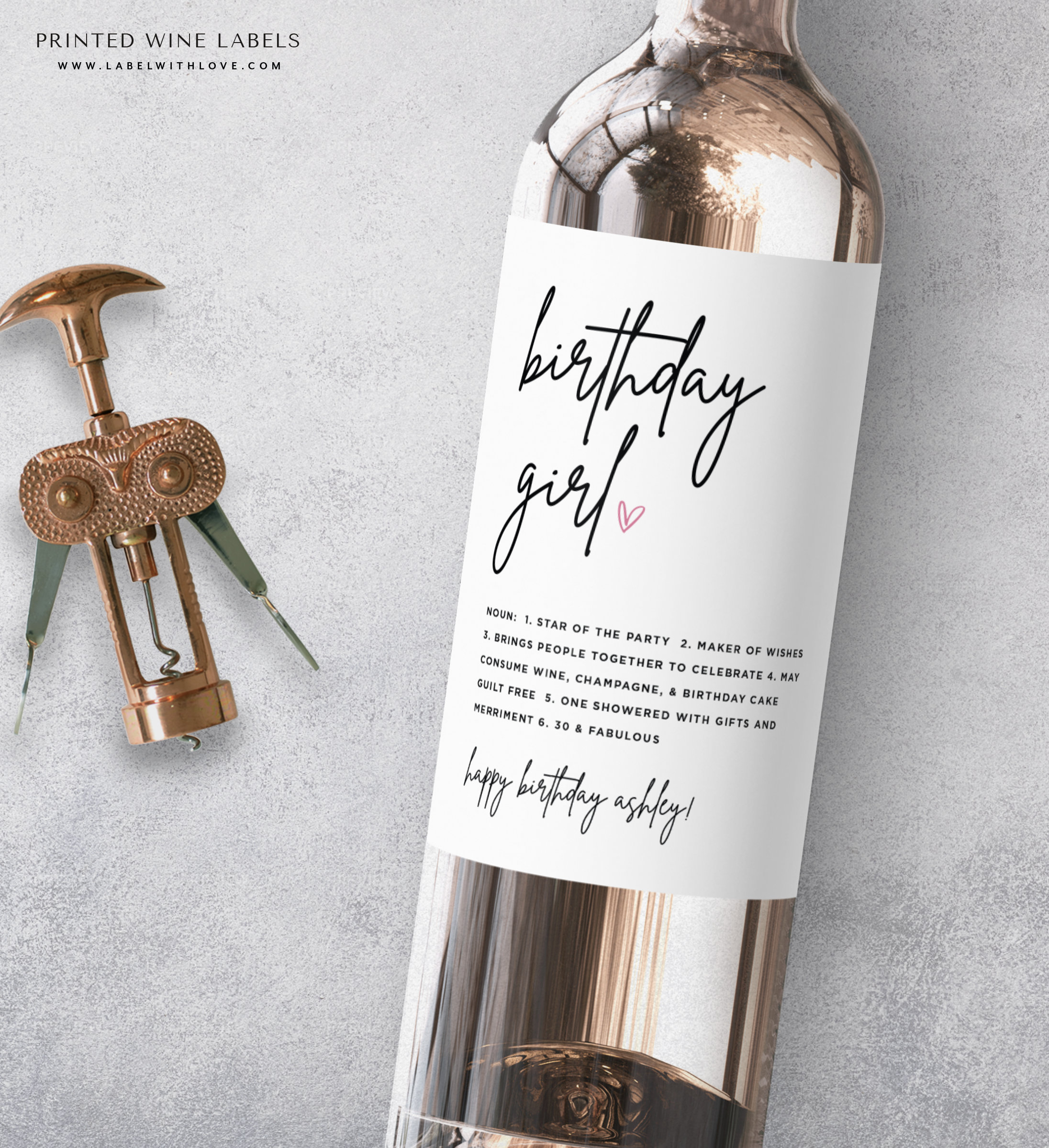 Birthday Wine Label 30th Birthday Wine Bottle Label 21st 40th