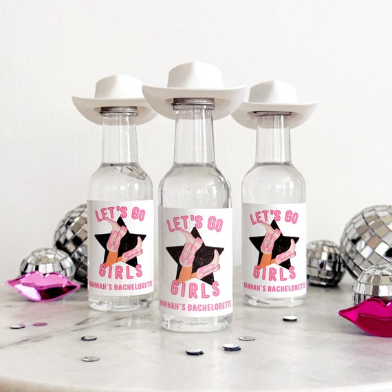 Let's Go Girls Bachelorette Liquor Labels, Last Rodeo 50 mL Tequila Labels, Cowgirl Boots Bachelorette Bag Favor, Nashville Bach Shot Labels