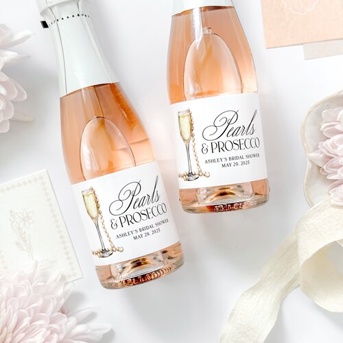 Pearls and Prosecco Bachelorette Champagne Labels, Pearl Bridal Shower Champagne Bottle Stickers, Elegant Bachelorette Bridal Shower Favor