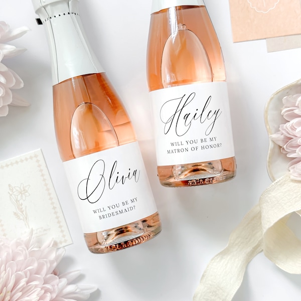 Custom Bridesmaid Proposal Mini Champagne Labels, Bridesmaid Gift, Maid of Honor Proposal, Bridesmaid Box idea, Luxury Bridesmaid Gift Idea