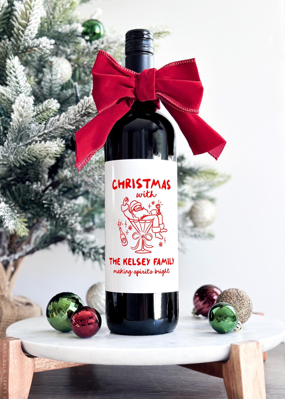 Whimsical Christmas Liquor Bottle Labels, Funny Holiday Party Wine