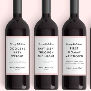 New Mom Gift Wine Labels From 4 Labels Mommy Milestones™ Baby Shower Gift Wine Fun New Mom Gift New Mommy Mother's Day image 2