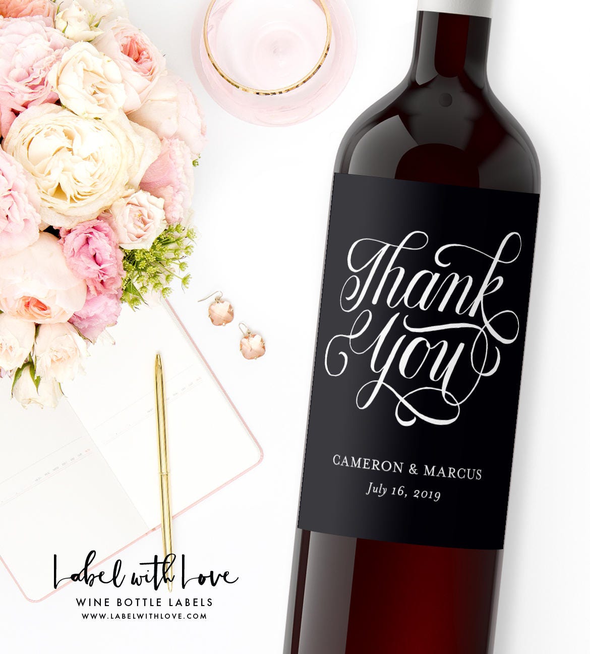 Custom Thank You Wine Bottle Labels Wedding Wine Labels Etsy
