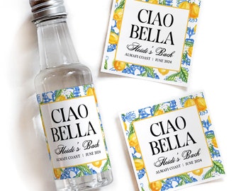 Ciao Bella Bridal Shower Labels, Italian Summer Lemon Bachelorette Favor, Limoncello Mediterranean Bridal Shower Decor, 50 mL Liquor Label