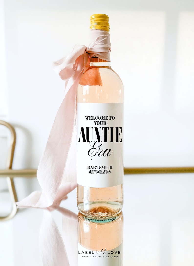 Aunt & Uncle Pregnancy Announcement Wine Labels Auntie Era Pregnancy Reveal Idea Auntie Gift Mom Era Wine Stickers image 3
