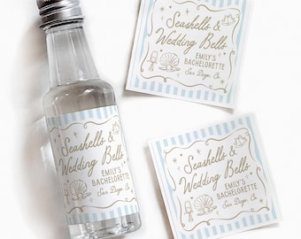 Seashells & Wedding Bells Bachelorette Shot Labels, Coastal Bachelorette Party Favor