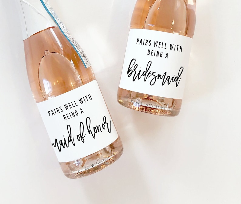 Mini Champagne Bottle Labels, Printed Bridesmaid Proposal Champagne Label, Will You Be My Bridesmaid Maid of Honor Gift Bridesmaid Proposal image 2