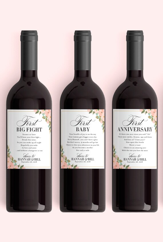Wedding Milestone Wine Labels Unique Wedding Gift Floral Etsy UK