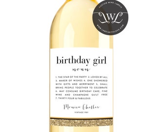 Birthday Wine Label - Custom Wine Label - Personalized Wine Label - Birthday Girl Wine Bottle Label