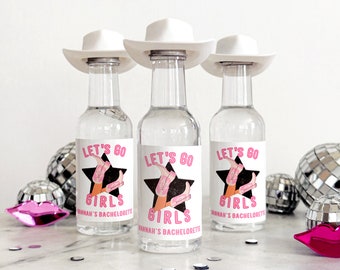 Let's Go Girls Bachelorette Liquor Labels, Last Rodeo 50 mL Tequila Labels, Cowgirl Boots Bachelorette Bag Favor, Nashville Bach Shot Labels