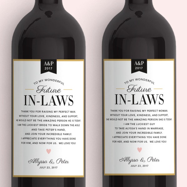 In Law Wine Labels - Wedding Thank You Gift Parents of the Bride and Groom - Mother in Law Father in Law Gift Thank You