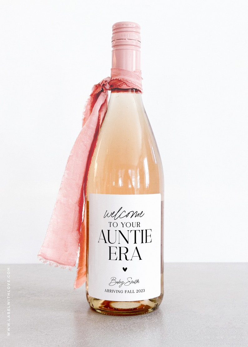 Pregnancy Announcement New Aunt Gift Baby Reveal Grandparents Wine Label Baby Shower Hostess Gift Auntie Era Gift New Baby Wine DCAE image 1