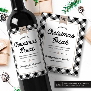 Teacher Christmas Gift Custom Wine Label Plaid Christmas - Etsy