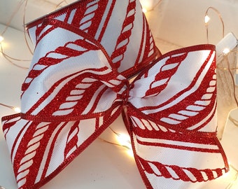 CAKES//GIFT WRAPPING 1m X 63mm CANDY CANE HESSIAN CHRISTMAS RIBBON