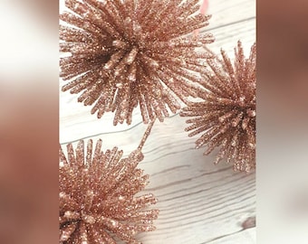 Glitter pom pom christmas tree decoration. Rose gold, pick