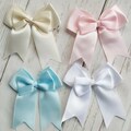 6x Satin Ribbon Pre-tied Double Pinched Bows. Pink Blue White Ivory 70mm Wide