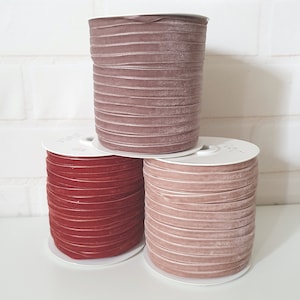 Soft Velvet Ribbon 6mm - 9mm - Pink -  Dusky Pink- Rust - Brique - Vintage Colours-  Woven Edge