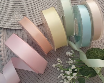 Pastel satin ribbon. wedding stationery invite bouquet nursery white ivory baby