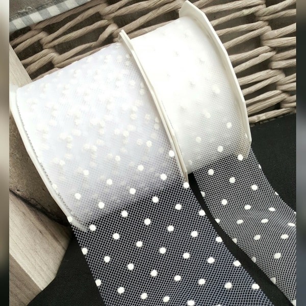 White polka dot tulle / net ribbon, 75mm 40mm, bridal bride wedding love