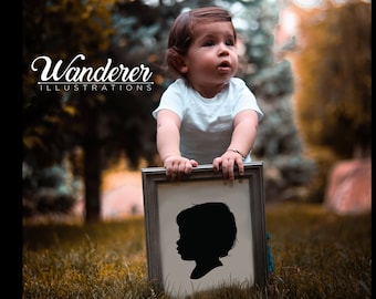 Custom Child Silhouette Portrait Illustration, Minimalist Nursery Decor (Digital)