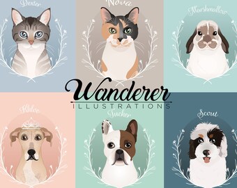 Custom Pet Portrait Illustration, Dog Portrait, Cat Portrait, Personalized Portrait, Digital Art, Pet Drawing from Photo