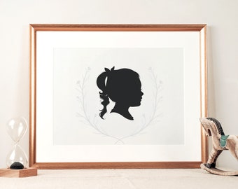 Custom Silhouette Portrait Illustration of Child, Family Portrait, Digital Child Silhouette, Dog Silhouette, Nursery Decor