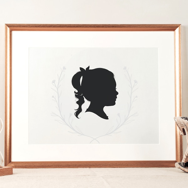 Custom Silhouette Portrait Illustration of Child, Family Portrait, Digital Child Silhouette, Dog Silhouette, Nursery Decor