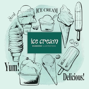 Hand ijs clipart, ijs prints, commercieel gebruik, ijs vectorafbeeldingen, ijs clipart, zwart-wit ijs kunst, zomer