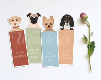 Printable Dog Bookmarks, Printable Bookmark, Digital Print, Instant Download Dog Bookmarks, Dog Gift