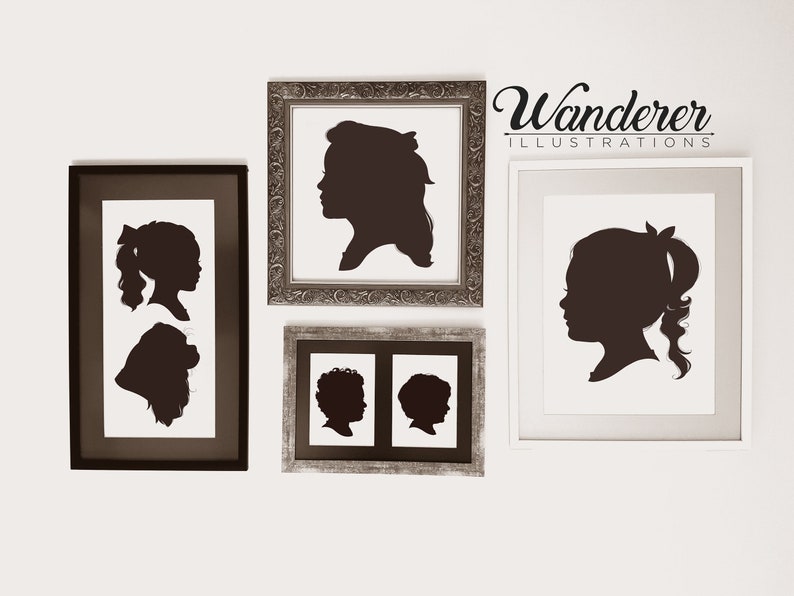 Custom Silhouette Portrait Illustration of Child, Nursery Decor, Minimalist Decor, Family Portrait, Digital Child Silhouette, Pet Silhouette image 1