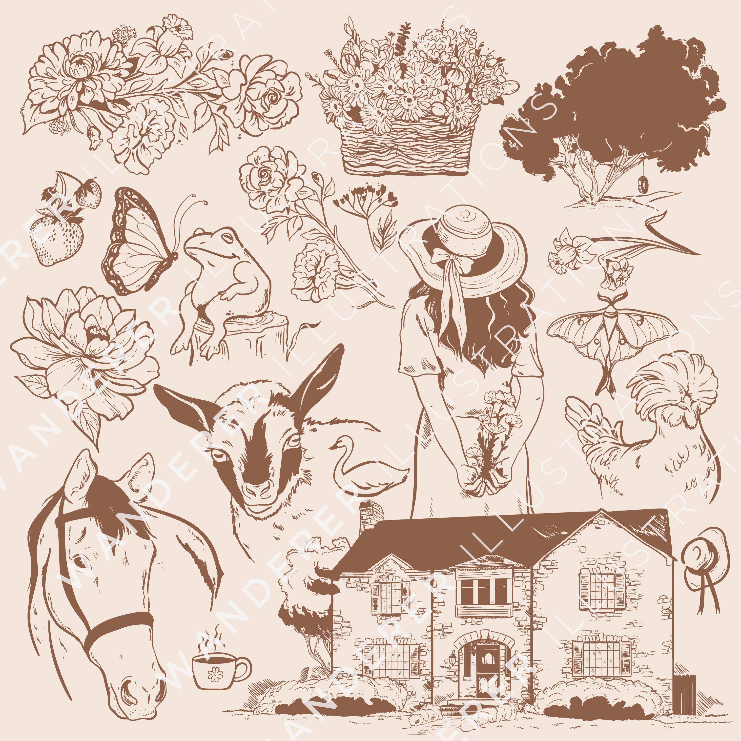 Hand Drawn Cottagecore Clipart, Floral Vector Images (PNG, SVG, EPS) - Etsy