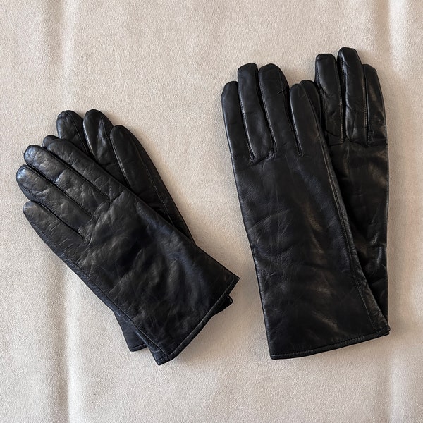 2 pairs of black leather vintage gloves, soft insulated gloves, soft leather gloves, black leather gloves, dress gloves, kidskin gloves