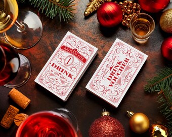 Red & White Drink Voucher Cards Christmas Holiday Party Wedding Beverage Tickets
