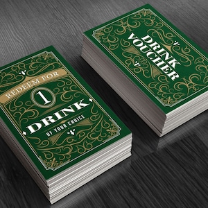 Green Party Drink Tickets | 250 or 500 Free Drink Cards | Drink Voucher | Free Drink Coupon | St. Patrick&#39;s Day Party, Wedding, Fundraiser