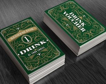 Green & Gold Drink Tickets | Party, Wedding, or Fundraiser
