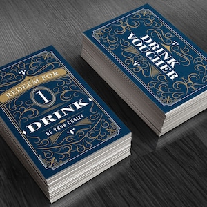 Blue Party Drink Tickets | 250 or 500 Free Drink Cards | Drink Voucher | Free Drink Coupon | Holiday Party, Wedding, or Fundraiser