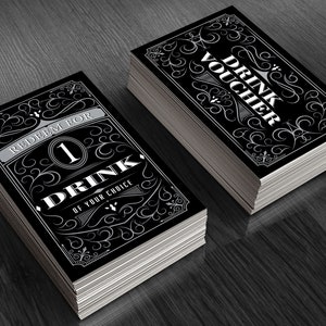 Black Party Drink Tickets | 250 or 500 Free Drink Cards | Drink Voucher | Free Drink Coupon | Holiday Party, Wedding, or Fundraiser