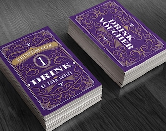 Purple & Gold Drink Tickets – Party, Wedding, Bar Event Vouchers