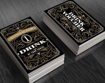 Black Party Drink Tickets | 25, 50, or 100 Free Drink Cards | Drink Voucher | Free Drink Coupon | Holiday Party, Wedding, or Fundraiser