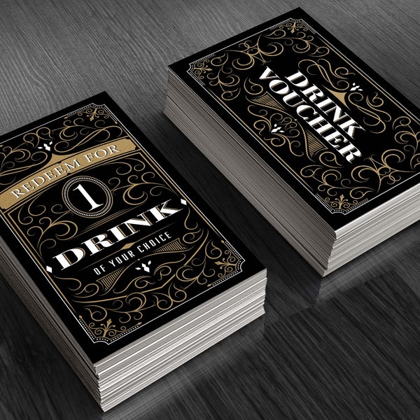 Black Party Drink Tickets | 25, 50, or 100 Free Drink Cards | Drink Voucher | Free Drink Coupon | Holiday Party, Wedding, or Fundraiser