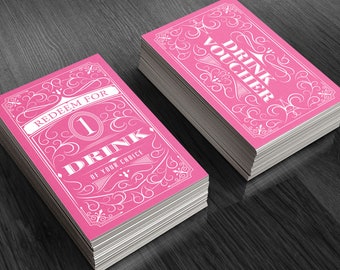 Pink Party Drink Tickets | 250 or 500 Free Drink Cards | Drink Voucher | Free Drink Coupon | Holiday Party, Wedding, or Fundraiser