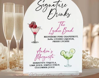 Acrylic Wedding Signature Drinks Bar Sign: Arch Shape, Custom Cocktails