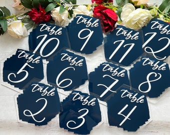 Back Painted Hexagon Acrylic Wedding Table Number Sign | Hexagon Table Numbers | Hexagon Wedding Sign