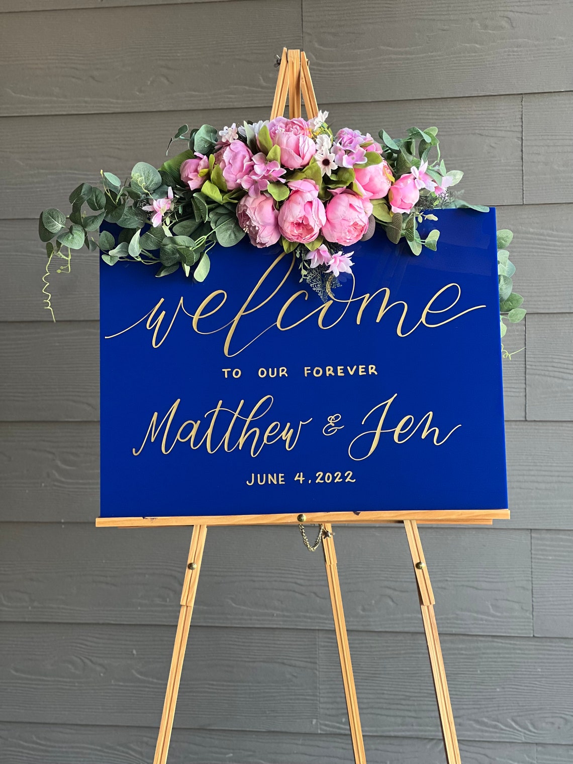 Navy Blue Acrylic Wedding Welcome Sign  Modern Chic Wedding image 1